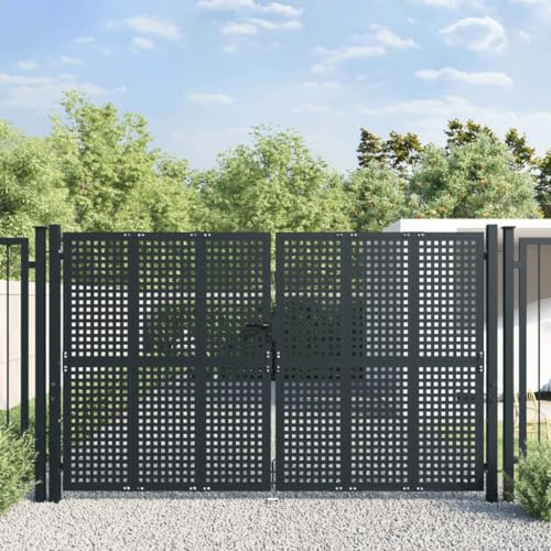 Homgoday Garden Gate Metal Gate Garden Door Fence Door Garden Gate Fence Gate Entrance Gate Yard Gate Single Gate Double Gate Garden Fence Gate Anthracite 300 x 225 cm Steel