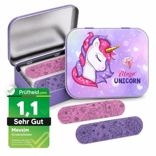 Unicorn Kids Bandages – Licensed Metal Tin – 24 Colorful Plasters with Cute Design – Ideal for Backpack, Travel or Purse – First Aid Fun for Children – 1 Pack