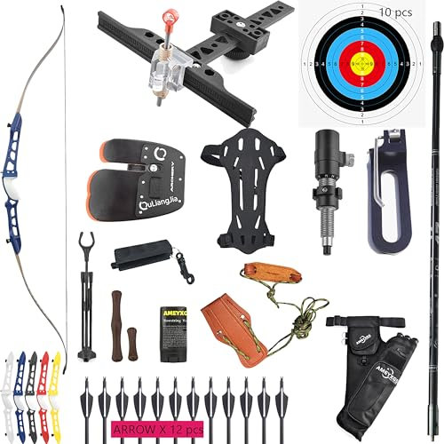 wolfman Bogenschießen Recurvebogen Pfeil Set Erwachsene 66/68/70 Zoll 14-40Lb Bogen Set Praxis Bogen Wettbewerb Bogen Jagd Bogen für Bogenschießen Club Schießwettbewerb RH(Blau, 70/26Lbs)