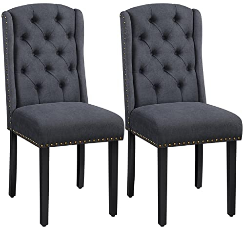 Yaheetech 2-er Set Küchenstuhl mit Flügelförmigen Rückenlehne, Polsterstuhl Esszimmerstuhl bis 140 kg Belastbar fürs Esszimmer/Küche/Wohnzimmer/Schlafzimmer, grau