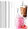 Annyswit 4 Piezas Paja de Vidrio Reutilizable con 2 Cepillos de Limpieza Pajitas Bubble Tea 14×215mm Anchas Pajitas de Vidrio para Smoothie Cocktail Slush Jugos Té