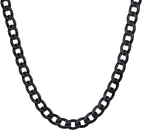 JoyasMinerales Collar Cadena Acero Inoxidable para Hombre o Mujer - Plata, Oro, Negro o Oro Rosa - 3mm/5mm/7mm Ancho - 45-60cm Largo - Con Caja de Joyería (Negro 7mm, 60)