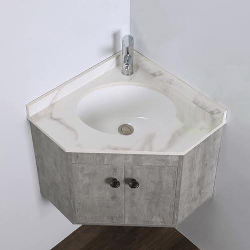 Badezimmer Badmöbel Set, Eckbadezimmer Waschtisch mit Waschbecken, An Der Wand Montierter Badezimmerschrank für Kleine Räume, Holzrahmen / Keramikwaschbecken / Tischplatte Aus Schiefer ( Color : Bathr