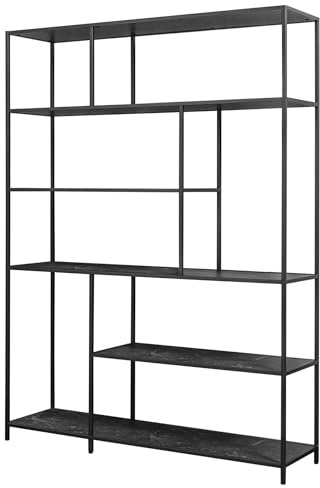 Bücherregal SLIM LINE 135cm - anthrazit schwarz - Holzwerkstoff Metall | modernes Design, 6 Regalböden, Marmor-Optik, für Deko, pflegeleichte Oberfläche, praktische Aufbewahrung
