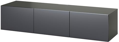 BESTÅ TV-Bank mit Türen, 180 x 42 x 38 cm, dunkelgrau/Riksviken gebürsteter dunkler Zinn-Effekt
