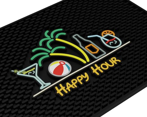 Happy Hour Silikon-Barmatte für Barkeeper, 45,7 x 30,5 cm, Cocktail-Matte, Tiki-Bar-Zubehör, Sommerunterhaltung, Mixology-Geschenk, Outdoor-Bar-Dekoration, Getränkeschilder für Party
