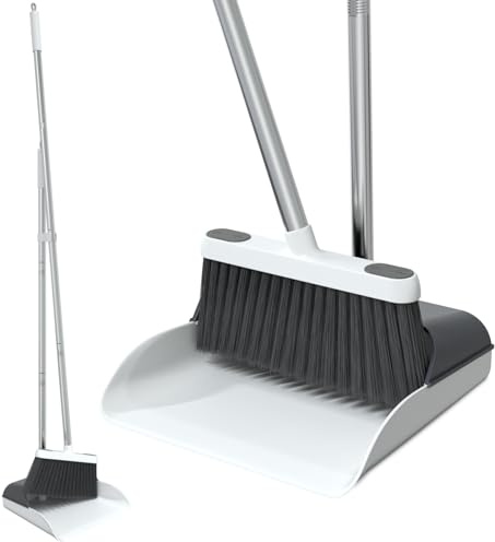 TreeLen Besen mit Kehrschaufel-Kombinations-Set Indoor, 50 Langer Griffbesen, stehende Kehrschaufel für Haushalt, Lobby, Küche, Büro, Außenbereich und Bodenreinigung, Rot