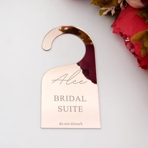 Personalisierte Hochzeits-Türaufhänger, Brautsuite, hängendes Türschild, individueller Brautname, Party, Acryl-Dekoration (Roségold)