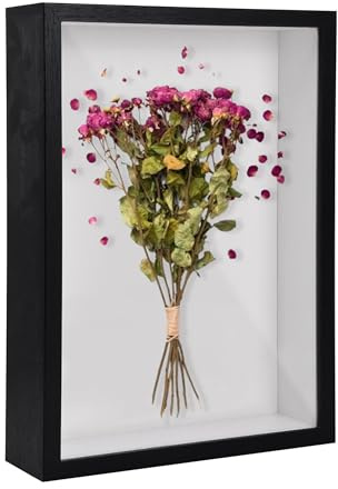 3D Shadow Box, 3D Picture Frame, 17 x 22 cm Wooden Deep Box Frame Deep Frame Display Box for Medal Flower Memorabilia Tickets Crafts (Black)