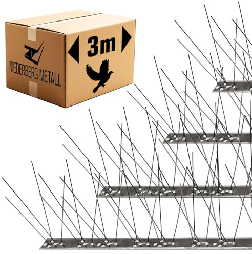 NIEDERBERG METALL Dissuasori Piccioni da Esterno - 3 Metri Repellente Piccioni in Acciaio Inox con 108 Punte Anti Piccioni - Scaccia Uccelli - Dissuasori per Gatti Scaccia Piccioni da Balcone Giardino