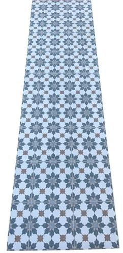 LaVelahome Passatoia Per Cucina In Vinile | Tappeto in PVC Lavabile | Runner Aderente e Robusto | Largo 50 cm | Mattonelle Azulejo Cementine (cm_50_x_390, Arabesco 27)