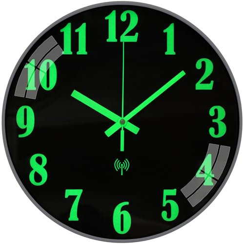 Warminn Wanduhr Leuchtend Funkuhr Wanduhr Ohne Tickgeräusche Lautlos 30cm Quarz Modern Groß Batterie Einfach zu Lesen für Zimmer Zuhause KüChe Schlafzimmer Büro Schule (Leuchtend, 30cm)