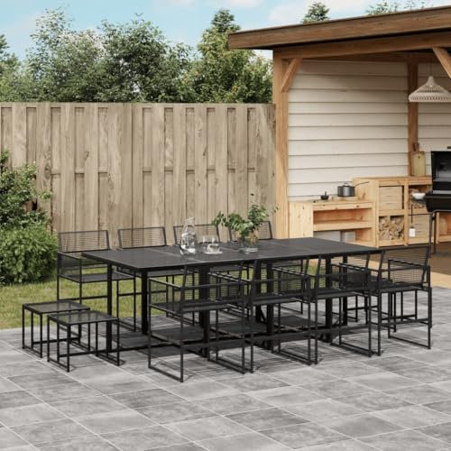Homgoday Set da pranzo da giardino 13 pezzi rattan sintetico nero, sedia tavolo cucina esterno terrazza patio balcone mobili