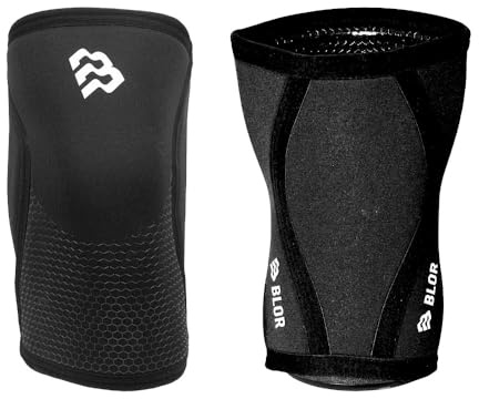 BLOR Rodilleras 2.0 Negro 5 | 7 mm Ideal para Powerlifting In Neopreme | Unisex de compresión | Elevación de peso | Excelente para culturismo y crosstraining (5 MM, L)
