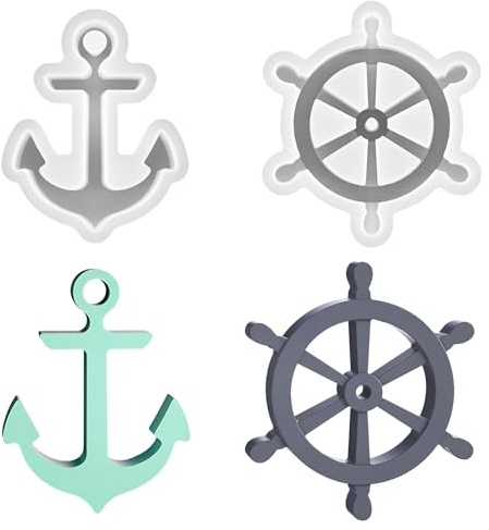 2 Stücke Silikonformen Gießformen Anker, Rudder Anchor Silicone Mould, Gipsformen zum Gießen, gießformen silikon sommer frühling für Aromatherapie,Kerze,handgemachte Seife,Gips,Handwerk Dekorationen
