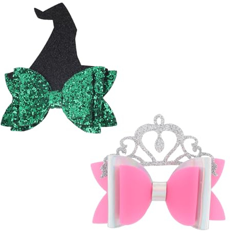 SAVITA 2pz Fermagli per Capelli con Fiocco, Glitterati a Tema Cinematografico Accessori Capelli Wicked Decorazioni Feste Rosa e Verdi per Costumi da Donna e Bambina