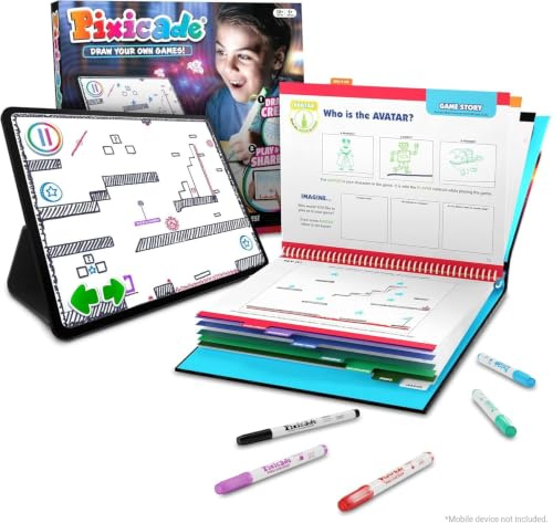 Abacus Brands Pixicade Kit Création Jeux Vidéo Interactif pour Enfant | Jeu créatif, numérisation, programmation, livre design 108 pages - dès 6 ans - créez vos propres jeux vidéo interactifs