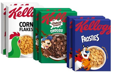 Kellogg’s Cerealien & Cornflakes Mix (3 Sorten, je 2 x) – Choco Krispies Chocos (420 g), Frosties (400 g) & Cornflakes (500 g) – ohne künstliche Farb- und Aromastoffe