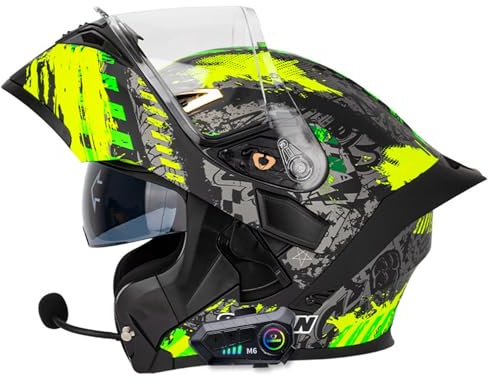 Bluetooth Motorradhelm Integralhelm Klapphelm DOTECE Zertifiziert Flip Vollvisierhelm Motorrad Schutzhelm Mit Doppelvisier Integrierter Helm Motocross Helm Für Männer Und