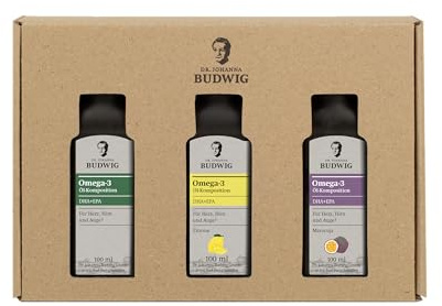 Dr. Budwig Premium Omega 3 DHA+EPA-Minis Probierpaket (3 x 100 ml) | Bio Leinöl & Algenöl - DHA & EPA - vegan - flüssig - laborgeprüft - Geschenk