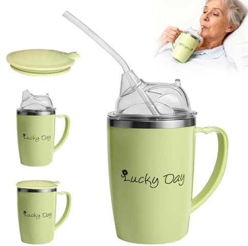 Weciau Sippy Cup for Adults, 3 in 1 350ml Adult Sippy Cups for the Elderly Non Spill, Anti Choke Spill Proof Cups with Lid and 30cm Straw, Beakers for Elderly for Disabled Adults Drinking Aids
