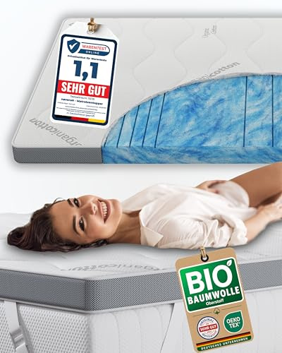 nøvera Deluxe Gel Topper 200x200cm | Oberstoff aus 100% Bio-Baumwolle | wolkenweicher 7-Zonen Matratzentopper 200x200 | Hohes RG 50 | 8cm Matratzen Topper 200x200 | Luxus Matratzenauflage Geltopper