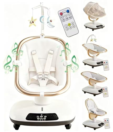Rexhan 2 In 1 Electric Baby Bouncer and Newborn Crib, Swing Chair, Rocking Chair, Infant Cradle, Bassinet, Electric Rocking Baby Cot, Remote Control, 7 Music Melody's, Reclining, 5 Swings, Bluetooth