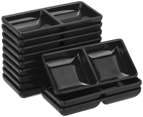 QUARKZMAN 12 Piezas De Tazones Cuadrados MF, Pequeños Tazones Negros Para Guarniciones Con Plato Divisorio De 2 Compartimentos Para Salsas Postres Hogar BBQ Fiesta Picnic Restaurante