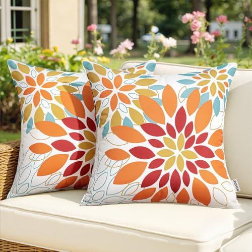 MIULEE Outdoor Kissenbezug wetterfest 50x50cm 2er-Set Orange Blume
