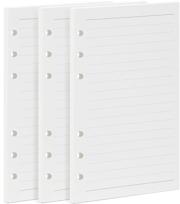 A6 Nachfüllblätter Liniert 8 mm, 6 Löcher Notizbuch Einlage Papier 171x94mm | 135 Blatt 6 Ring Nachfülleinlagen Ringbuch Loose Notizpapier, 100g/m² Linierte Blätter Papier für Büro, Uni & Journaling