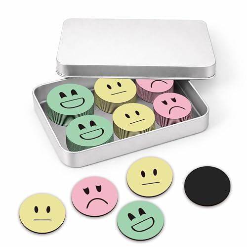 FloraVigo 66 Stück Smiley-Magnete, Belohnungstafel, Kinder-Belohnungstafel, Gute magnetische Anziehungskraft, Stimmung, Mit Eisenkasten, Kühlschranktafel, Bürogeschenk, 3 cm
