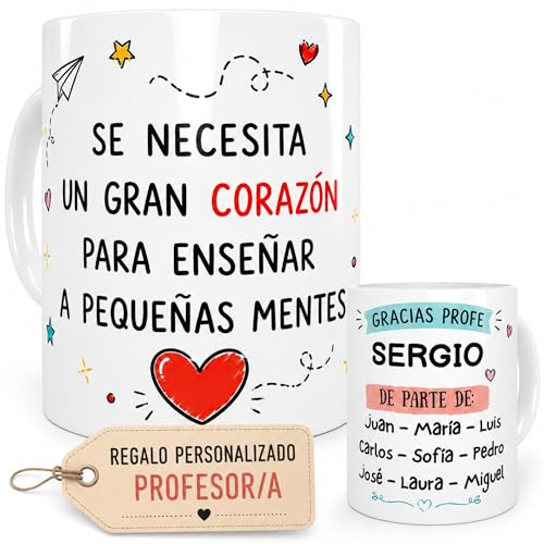 Taza Personalizada Para Profesores Regalo Fin De Curso Recuerdo Emotivo Para Maestros Detalle De Alumnos Y Padres Cerámica Cafe (SE NECESITA UN GRAN CORAZON PARA ENSEÑAR A PEQUEÑAS MENTES)