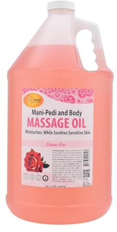 SPA REDI - Sensual Rose Massage Oil, 128 Oz - Professional Pedicure, Manicure & Full Body Therapy, Blend of Almond, Cotton Seed, Sunflower & Avocado Oils, Infused with Essential Oils & Vitamin E