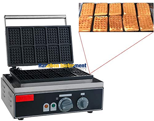 Hanchen Waffle Maker Baker 10pcs Rectangle Commercial Belgian Waffle Iron Machine FY-10 with Non-stick coating CE 220V
