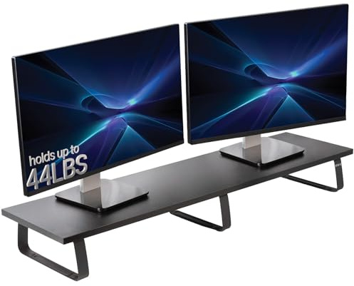 VIVO 39 inch Extra Long Monitor Stand, Wood & Steel Desktop Riser, Dual Screen, TV, Keyboard, Laptop, Ergonomic Desk and Tabletop Organizer, Black, STAND-V000DL…