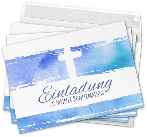 10 x Einladungskarten Konfirmation mit Umschlag/Modern mit Kreuz und schöner Schrift/Konfirmationskarten/Einladungen zur Feier
