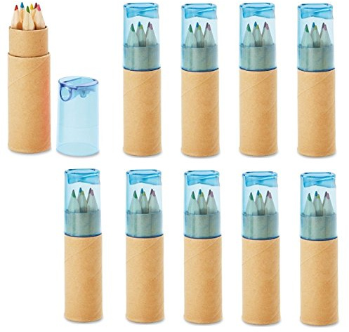 noTrash2003 12 Sets mit je 6 Buntstiften Kinder Mini Buntstifte Zertifiziert nach EN71-1, -2 und -9 Geburtstag Mitgebsel Anspitzer (Blau)