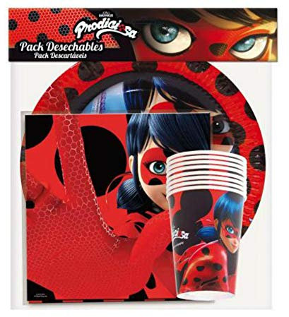 Lote de Cubiertos Infantiles Lady Bug (16 Vasos, 16 Platos,20 Servilletas y 1 Guirnalda.Vajillas. Juguetes y Regalos para Fiestas de Cumpleaños, Bodas, Bautizos, Comuniones.