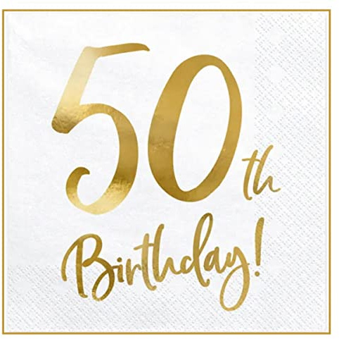 Servietten 50. Geburtstag Gold 20 Stück – 3-lagige Geburtstagsservietten 50 Jahre, Papierservietten 33x33 cm, Partyservietten Weiß Gold für Mann Frau, Tischdeko & Partydeko