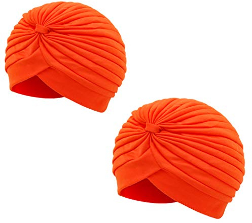 Carnavalife Gefaltete Kopfbedeckung Turban Mütze Indien Hut Arabische Sonnenturban-Kapuze Vintage Einfarbig Unisex, Orange x 2, One size