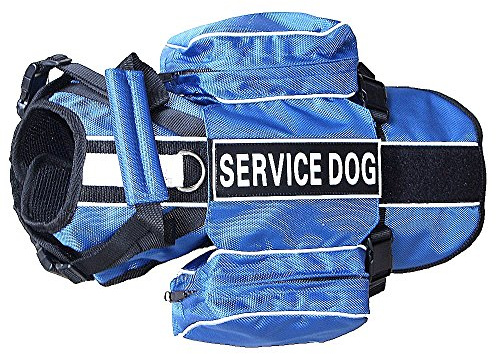 Haoyueer Service Hunderucksack, abnehmbare Satteltaschen mit Etiketten-Patches, Größe M, passend für einen Umfang von 50,8–61 cm, Blau