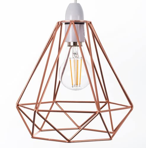 Giggi Rose Gold Cage Metal Basket Ceiling Light Shade, Wrought Iron Ceiling Fitting Light & Industrial Style Ring Light for Indoor and Metal Basket Pendant Light Shade with lamp Shade Reducer Ring