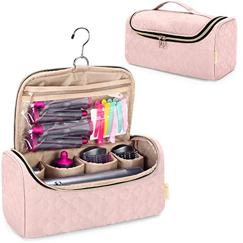 Yarwo Airwrap Tasche Reisetasche für Airwrap Haarstyler, Rosa | Mit 4 Gepolsterten Einzelschlitzen, 1 Transparenter Reißverschlusstasche, 1 Offenen Tasche und Haken für Haarstyler