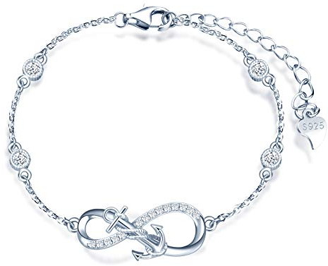 MicLee Damen Einfach Armband Zirkonia 925 Sterling Silber Allergenfrei Anker Unendlichkeit Zeichen Armreif Armkette mit Geschenkbeutel Super Geschenk für Mutter Freundin