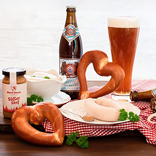 WURSTBARON® Weißwurst Premium Paket, Weißwürste, Brezeln und Bier, ink. süßer Senf, hochwertige Qualität aus Bayern, Wurstpaket ideal als Geschenk
