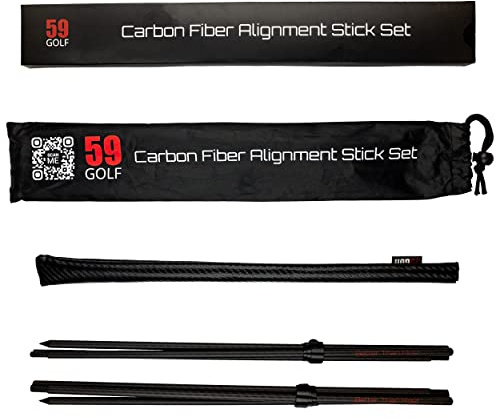 59Golf - Set di bastoni da golf in fibra di carbonio: 2x bastoni in carbonio tour pro + 1x copertura in pelle PU per bastoni di allineamento