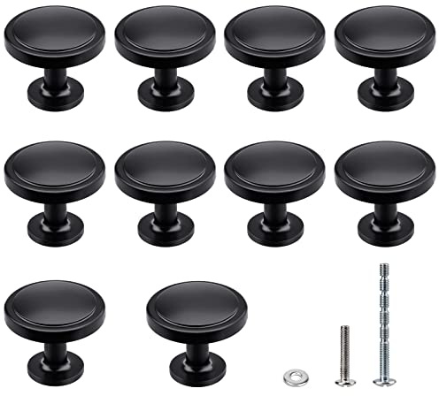 WEAVERBIRD 10pcs Cupboard Handles Zinc Alloy Drawer Black Door Round Kitchen Small Knobs 30mm Desk Handles with Screws Fits in Furniture Wardrobe Dresser Internal Bathroom Cabinet