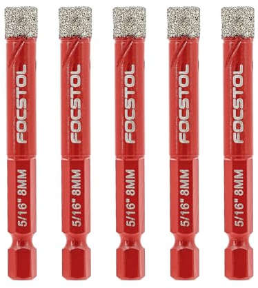 FOCSTOL Secco Punte Trapano Diamantate - 5 pezzi 8mm Kit Sega a Tazza Diamantata con Attacco Esagonale a Cambio Rapido per Gres Porcellanato Ceramica Granito Marmo