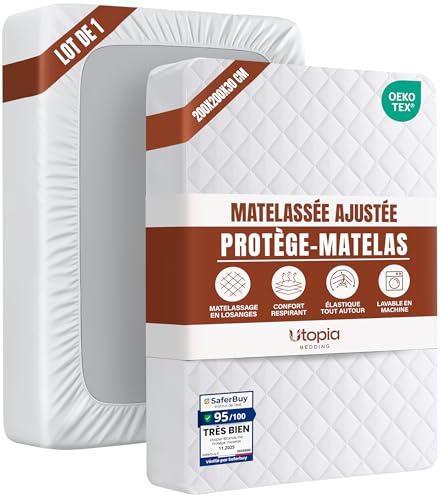 Matratzenschoner 200x200x30 cm, Matratzenauflage Gesteppter Matratzenbezug | Gesteppter Matratzenbezug mit Rundumgummizug, Hotelqualität, Neufaserfüllung, Öko-Tex-zertifiziert von Utopia Bedding
