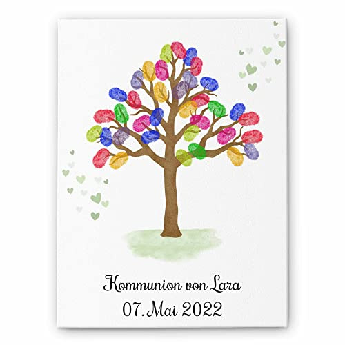 Fingerabdruck Leinwand Kommunion oder Konfirmation - personalisiertes Gästebuch für Erstkommunion Taufe Konfirmation - Fingerprint Leinwände für Mädchen & Jungen - besonderes Geschenk (Baum)…